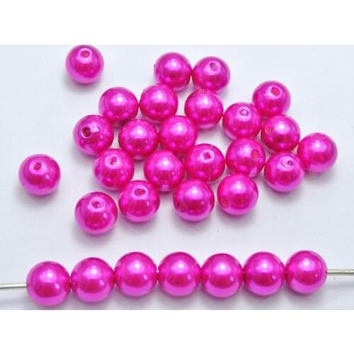 100 Pcs 10mm Plastic Faux Pearl Round Beads Hot Pink Imitation Pearl