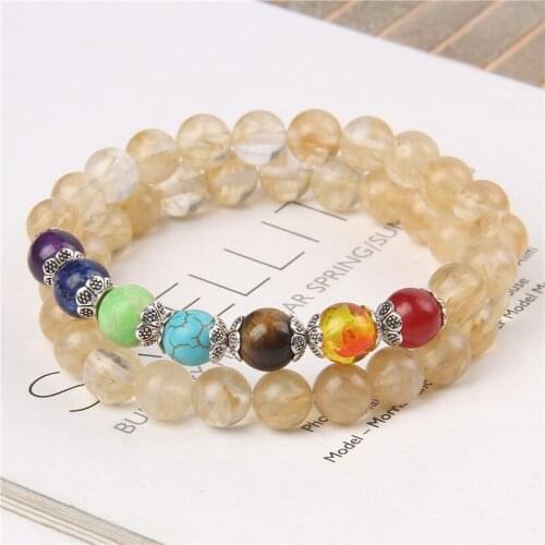 2Pcs/set 7 Chakra Colorful Healing Bracelet for Women Men Gifts Balance Buddha Yoga Reiki Prayer Stone Beads Bracelets Wholesale