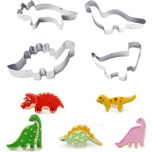 3D Dinosaur Cookies Cutter Mold Dinosaur Biscuit Embossing Mould Sugar Craft Dessert Baking Silicone Mold for Soap Cake Decor