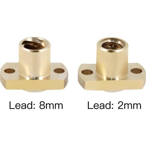 4PCS H Type Double Trimming Flange T8 Screw Nut Pitch 2MM Lead 2/8MM Brass