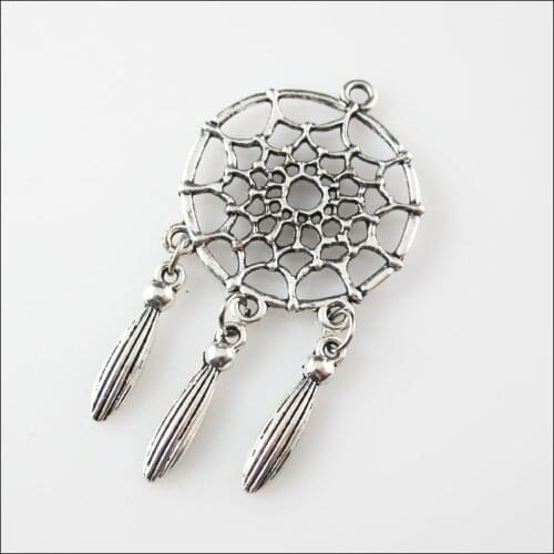 6Pcs Tibetan Silver Color Round Flower Tassels Charms Pendants 28x55mm