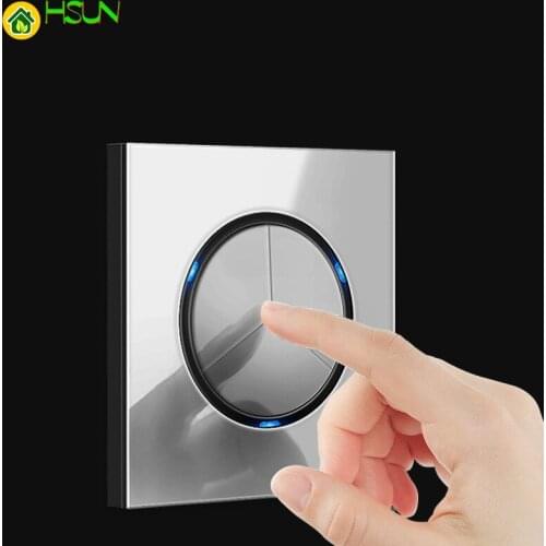 86 Industry 1 2 3 4 gang 1 2 way gray Tempered glass switch Light press Wall Switch With LED lights France Germany socket USB