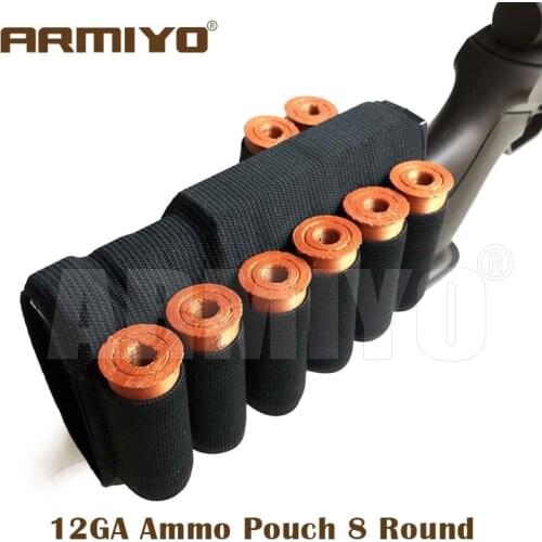 Armiyo 12GA 12 Gauge Tactical 8 Round Bandolier Gun Battle Hunting Ammo Shells Stock Bullet Pouch Black Shooting Accessories