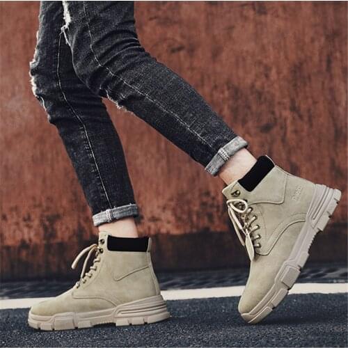 Martin boots mens autumn and winter new plus velvet mens shoes casual high-top mens all-match tooling military boots