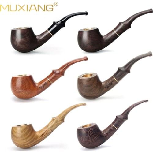 MUXIANG Wooden Smoking Pipes Ebony/Sandalwood Tobacco Pipe Cigarettes Cigar Pipes Accessories For Boyfriend Father Gift ag0002