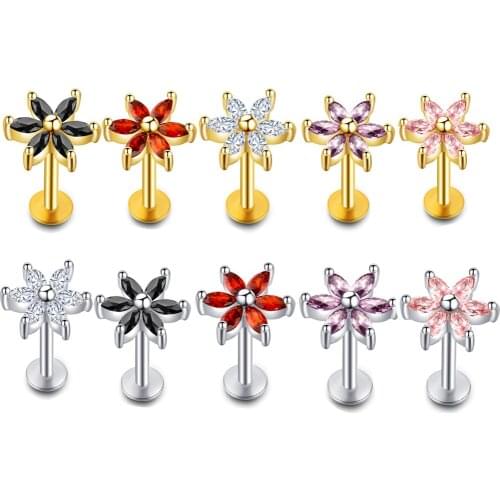 JUNLOWPY 1PC 16G Steel Labret Lip Rings Zircon Ear Cartilage Earrings Tragus Helix Piercing Ombligo Daith Conch Ear Body Je