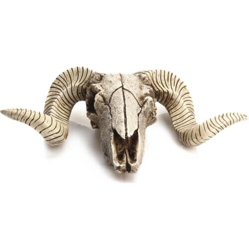 Creative Resin Sheep Head Skull Head Wall Hanging 3D Animal Longhorn Sculpture Figurines Crafts Horns Home Decor Ornaments