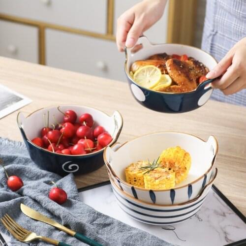 Creative tableware hand-painted ceramic binaural soup bowl household bowl fruit salad bowl baking bowls