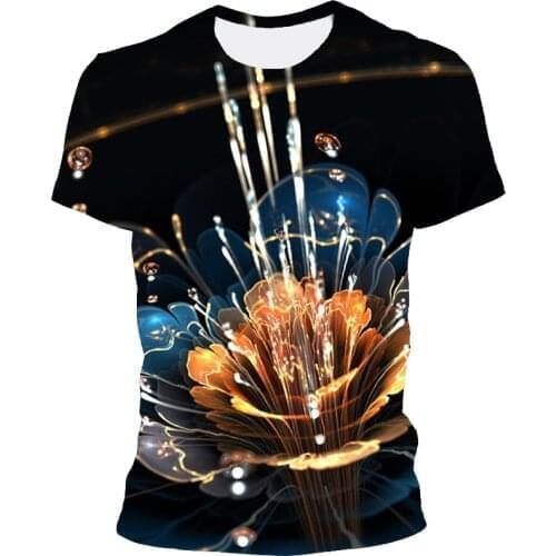 Summer Unisex Multicolored Flower 3D Pattern Printing T-shirt Fashion Summer Short-sleeved Mens Casual And Comfortable T-shirt