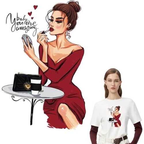 Makeup Woman Patch For Clothing Diy Thermal Transfer Hot Tear New Design T-Shirt Dresses Iron On Patches Washable Stickers