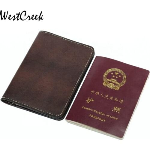 WESTCREEK Brand Minimalism Classic Manual Real Leather Multi-functional Travel Passport Holder Clip Card Holder Passport Cover