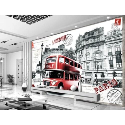 Custom retro wallpaper mural red London bus for the living room TV wall vinyl wallpaper Papel de bedroom parede