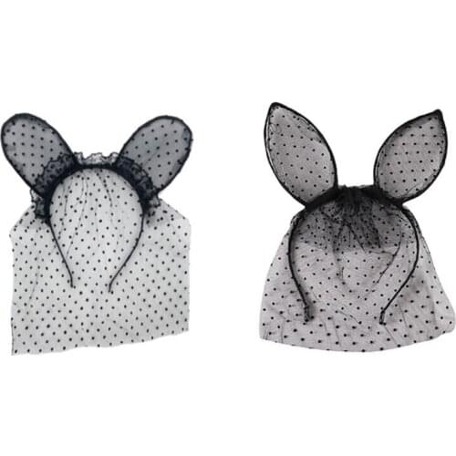 2021 New Rabbit Ears Headband Sexy Bunny Head Wrap with Veil Party Decoration Headdress