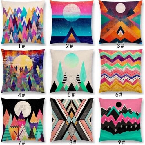 New Sunrise And Moon Dreamy Peaks Colorful Mountains World Abstract Geometric Pattern Cushion Cover Car Sofa Throw Pillow Case
