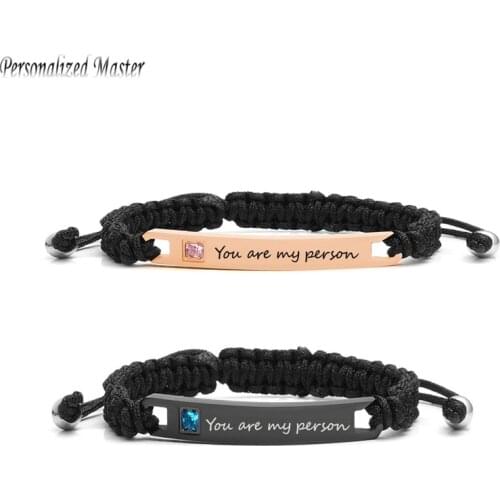 Personalized Master Engraved You are my person Bracelet Stainless Steel Tag Braided Rope Customized Name Date Couple Bracelets