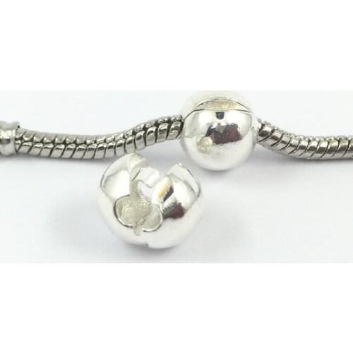 Silver Plated Round Clips Locks Beads Stopper Bead Charms European Beads Bracelets & Bangles DIY Jewelry