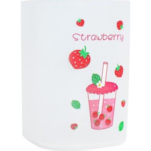 1PC Transparent Pen Container Stationery Storage Bucket Lovely Fruit Pattern Pen Holders Home Desktop Makeup Brushes Pen Holder