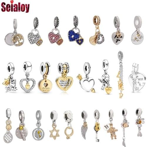 Seialoy Two-color Loved Dangle Heart Charm Fit Snake Bone Chain Bracelets Diy Golden & Silver Color Pendant Bangles Accessories