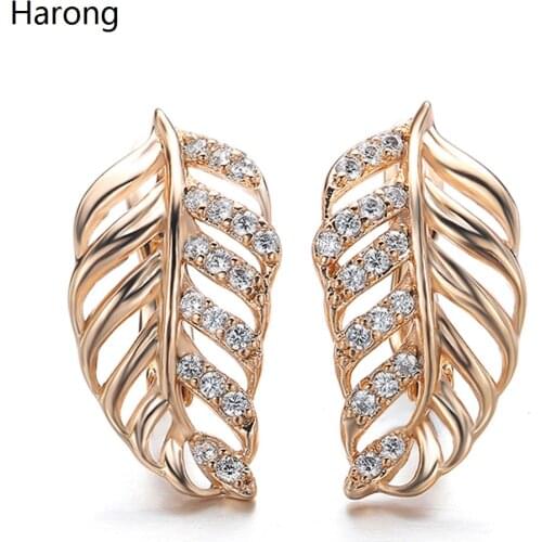 New Classic Big Zircon Luxury Earrings For Woman Leaf Shape Inlaid Crystal Copper Quality Aesthetic Stud Earrings Jewelry Gifts