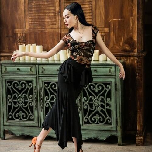 Mesh Latin Dance Clothes Floral Stage Costume Salsa Outfit Latina Ballroom Practice Wear Tap Dance Wear Designer Clothing JL1722