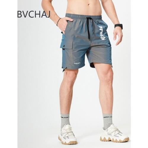 Mens New Summer Sports Shorts Solid Fitness Jogging Rope Stretch waist Recreation Multi Pocket Cargo Knee-length Cargo Shorts