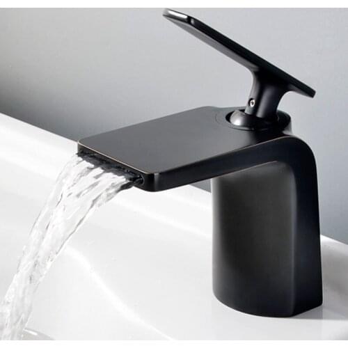 Bathroom Basin Faucets Solid Brass Sink Mixer Tap Hot & Cold Lavatory Crane Tap Waterfall Faucet Black Oil Brushed Free Shipping