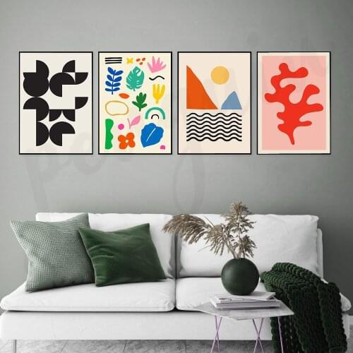 Modern Geometry Sylte Colorful Leaves Art Posters and Prints Canvas Painting Abstract Decorative Home Decor Cuadros