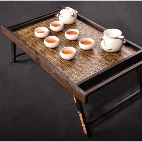 Thai Crafts Wooden Tray Table Foldable Legs Window Small Table Thai Furniture Southeast Asian Style Home Bamboo Tea Table