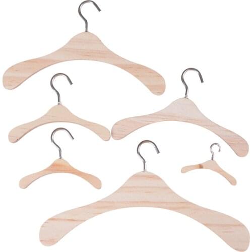 TOYZHIJIA 1Pc 6 size Wooden Clothes Hanger Metal Hook Coat Dress Clothes Organizer for BJD SD17 Uncle Dolls