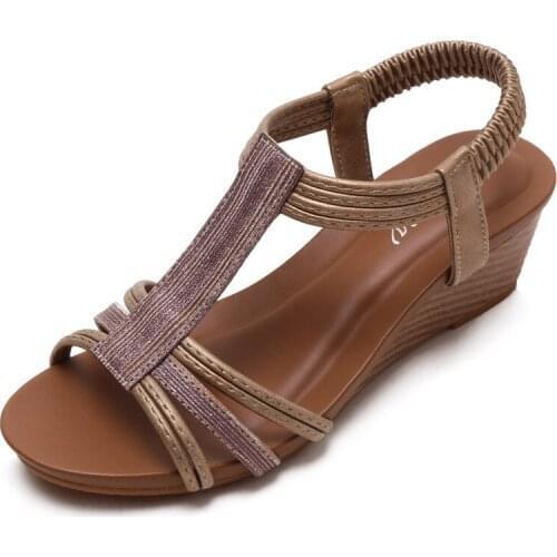 Roman retro slope with round toe sandals womens summer new style light travel womens shoes with a word