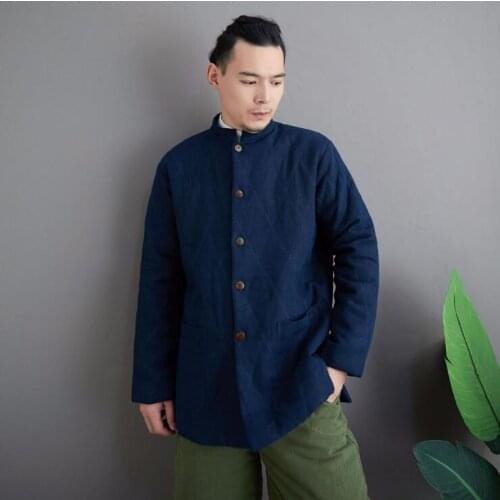 Yunnan Ethnic minority Winter new line pressing short mens retro casual jacket stand collar with loose cotton padded tang suit