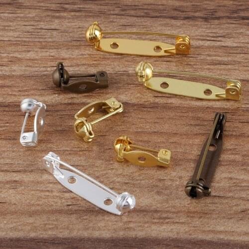 20pcs/lot 15mm 28mm Gold Silver Color Copper Round Brooch Pins Blank Cufflink Tie Tack Pins Brooch Cabochon Jewelry Making