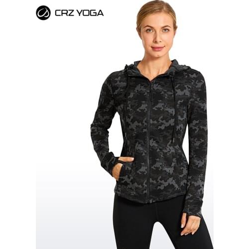 CRZ YOGA Womens Full Zip Running Track Jacket Sweatshirt Cotton Hoodies with Thumbholes