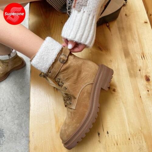 Superone Women Ankle Snow Boots Plush Fur Round Toe Cross Strap Zipper Shoes Winter Boots Women Party Footwear Size 34-40