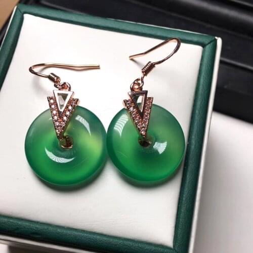 Charm Ethnic Round Natural Green Jade Drop Earrings For Women Rose Gold Silver 925 Wedding Party Earrings Female Fine Jewelry