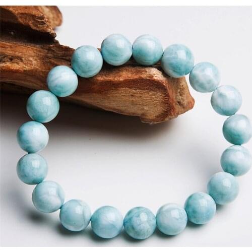 Genuine Blue Natural Larimar Bracelets For Women Female 10mm Stretch Crystal Round Bead Natural Stone Bracelet