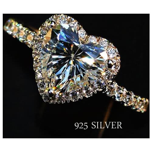 YANHUI Romantic Valentines Gift 925 Silver Rings For Women Propose Marriage Wedding Band Heart Cubic Zirconia Fashion Jewelry