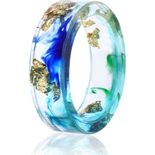 Hot Handmade Resin Rings Men Blue&Green Ink Painted Scenery Inside Ring For Women Wedding Party Jewelry