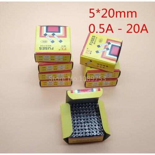 100PCS Fast Blow Glass fuse tube 5*20 mm 0.5A 1A 2A 3A 4A 6A 7A 8A 10A 15A 20A