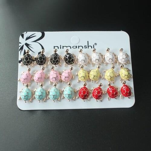 ISINYEE Cute 12 Pair/sets Small Colorful Tortoise Stud Earrings For Women Girls Animal Dog Deer Earring Fashion Jewelry
