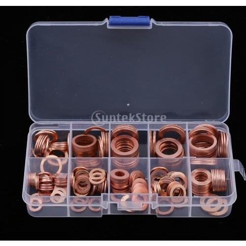 200PCS Flat Ring Copper Washer Gasket Assortment Copper Washer Electrical Washers Set Hardware Accessories