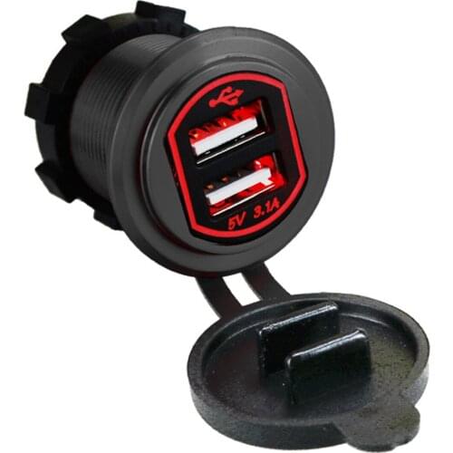 3.1A Dual USB Car Charger With Waterproof Cover LED Light Universal Aluminum PC Fast Charging Car Charger Power Outlet Adapter