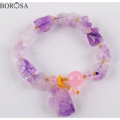 BOROSA 5/10Pcs Amethysts Charm Bracelet Freeform Rough Crystal Beads Bracelet Women Jewelry Gold Bracelet for Women Gifts WX1287
