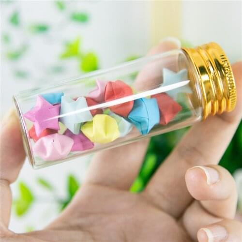 50 pcs 30x80x21mm Small Glass Bottles With Golden Screw Cap DIY 40ml Empty Wishing Stars Bottles Glass Containers