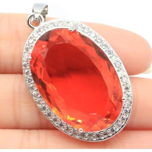 51x31mm 14.0g Big Gemstone 30x20mm Created Orange Spessartine Garnet Dating Silver Earrings Pendant
