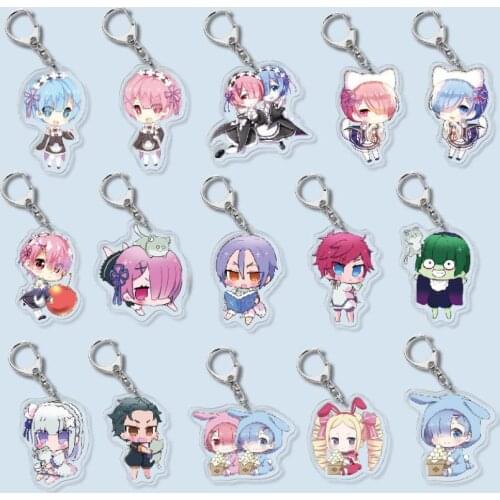 Anime Re Zero kara Hajimeru Isekai Rem Ram Emilia Cute Acrylic Figure keychain Keyring Decoration Collection Model Toy Gifts
