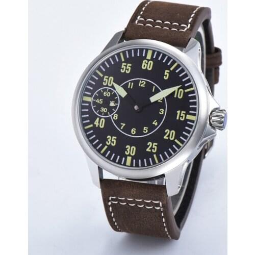 CORGEUT Brand Pilot Design Military Luminous Sapphire Top Seagull Movement Leather Waterproof Automatic Mechanical Mens Watch