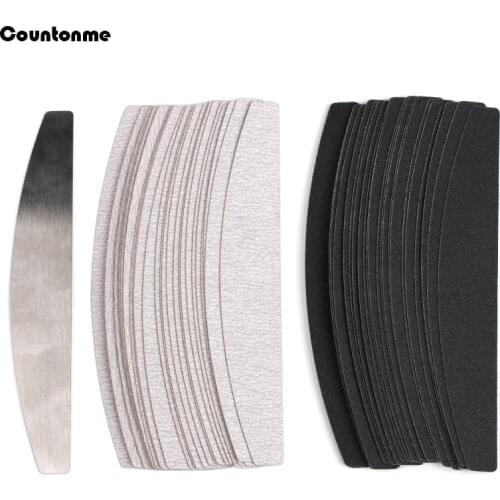 Double-Sided Replacement Nail File 50Pcs SandPaper Pads With Metal Handle Grey /Black Buffer Strips 100/180/240 Calluses Remover