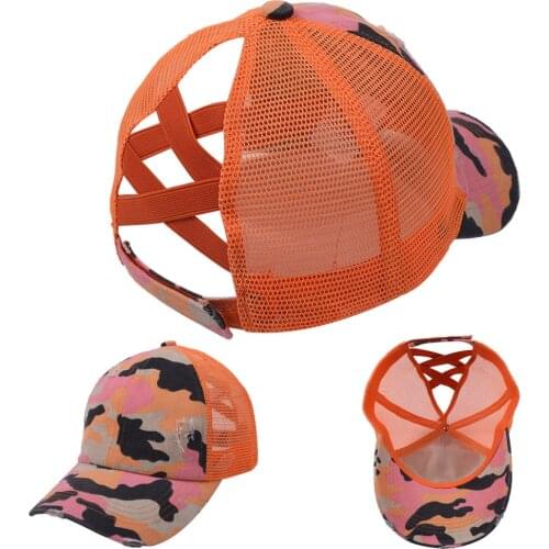 HanXi Camouflage Ponytail Baseball Cap Women Tie Dye Criss Cross Hat Cotton Sun Hats Visor