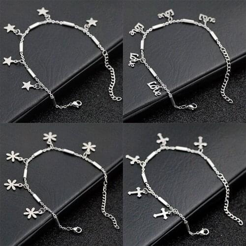 Wearproof Stainless Steel Chain Bracelet for Women Love Letter Initial Star Flower Charm Bracelet Womens Wristband Jewelry Gift